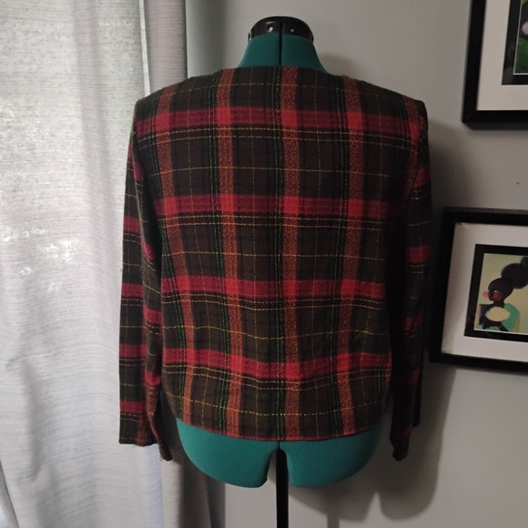 Vintage Fall Plaid Blazer with Leaf Pin, Sz 14 - Picture 5 of 8
